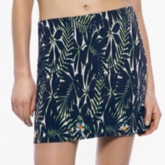 Zara Blue Tropical Textured Jacquard Rhinestone Floral Stretch Mini Skirt NEW - Picture 2 of 14